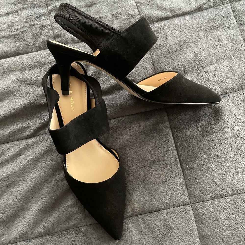 Pelle Moda black suede sling back, size 8
